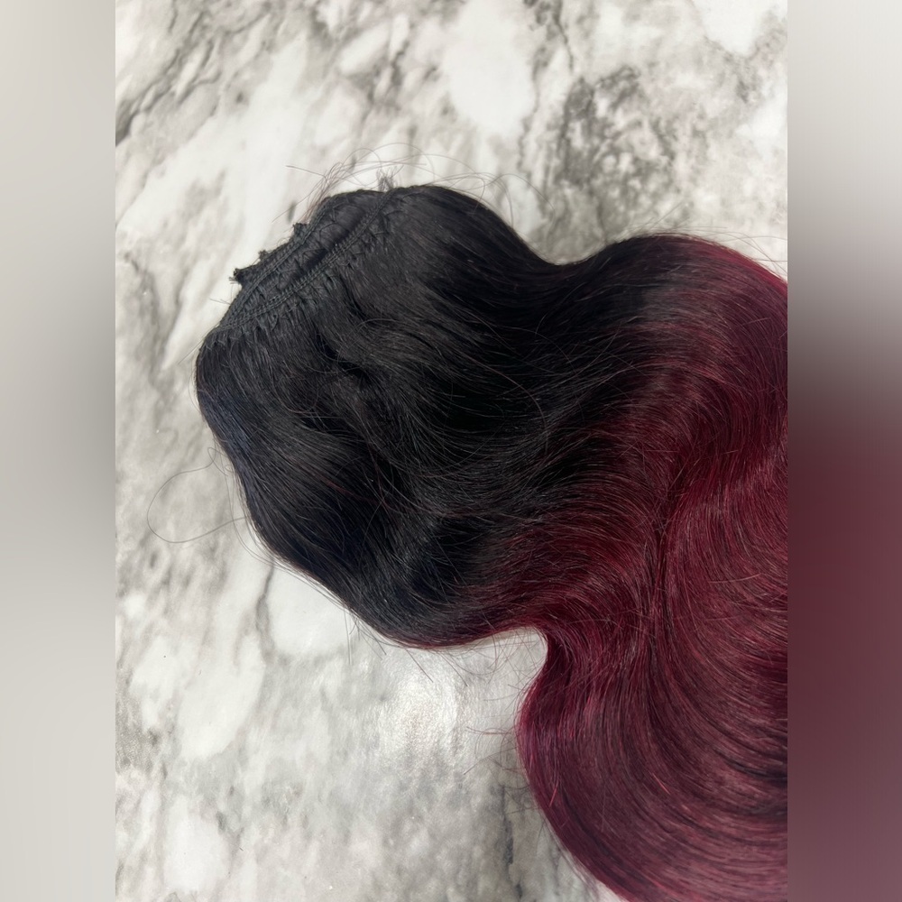 12 Inch body Wave Clip In Ombre Black to Burgundy hair extensions - Picture 4 of 6